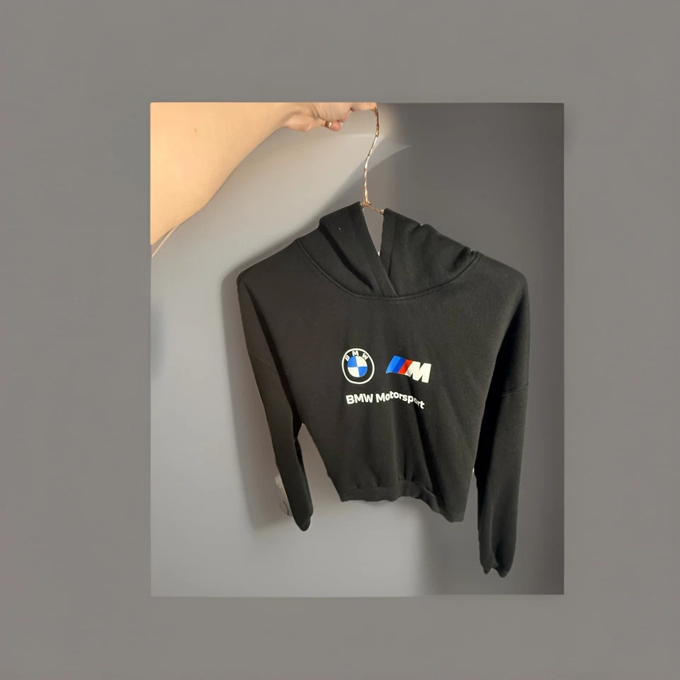 BMW Motorsport official PUMA Cropped Hoodie / Sweatshirt Size Small Black Women - Image 4 of 4