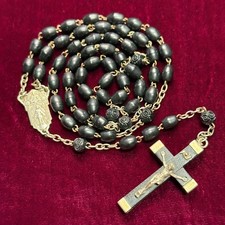 Beautiful Ebony Wood Catholic Rosary with Carved Beads Made in France