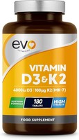 Vitamin D3 4000iu & Vitamin K2 100ug (MK7) |180 D K Vegetarian Tablets | 1-A-Day