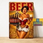 Sexy Beer Pin-Up Waitress Vintage Bar Pub Metal Poster Tin Sign 20x30cm Decor