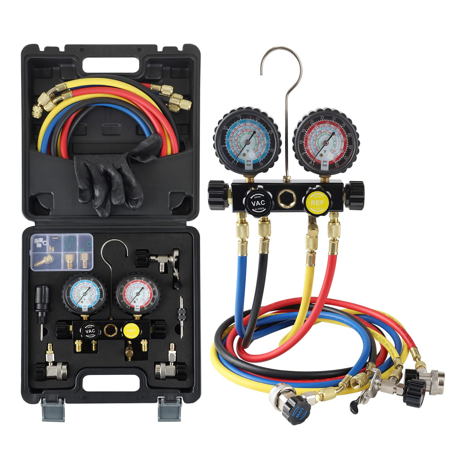 HVAC Gauges with Hoses, AC Manifold Gauge Set R134A R410A R404A R22 Refrigerant