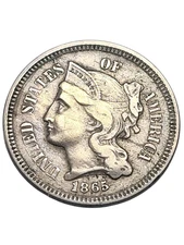 1865 Three Cent Nickel Very Nice Eye Appeal! Rare See Pics Vintage U.S. Coin