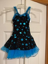 Weissman Black  Blue Polka Dot Dress W/ Sequin and Blue Tulle Skirt Size IC