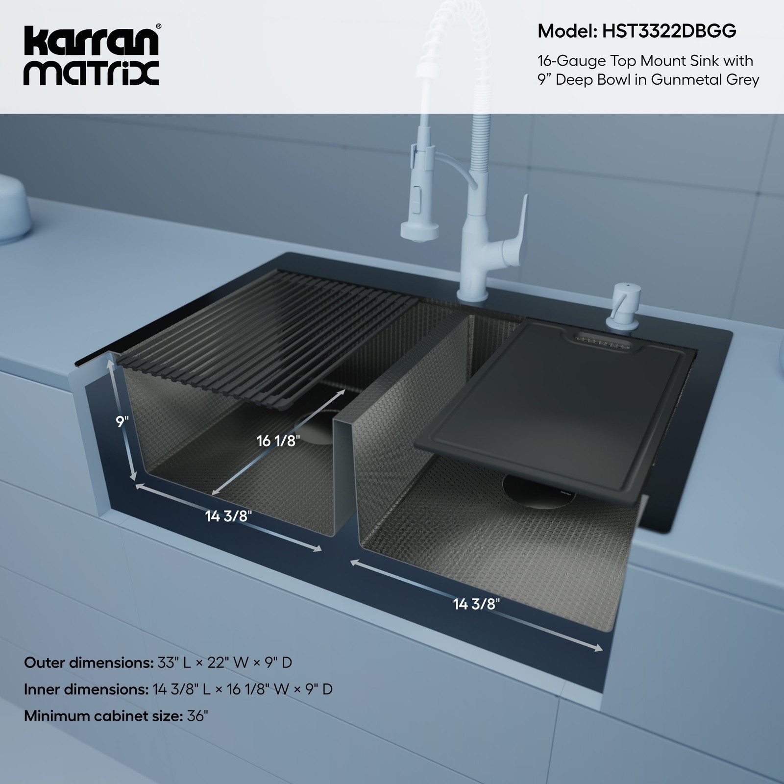 Karran USA HST3322DB Matrix 33" Drop In Double Basin Stainless - Stainless Steel