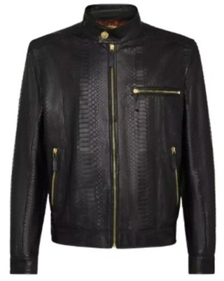 Men's Black 100% Real Python Skin Biker Jacket Jason Momoa all sizes pre sale