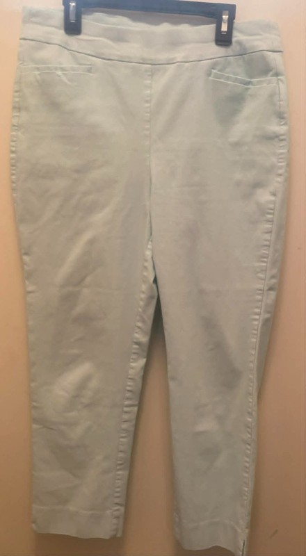 Chicos Pants Light Blue CROP Rayon Nylon Spandex Pull On SZ 10 US Sz.1 Chicos