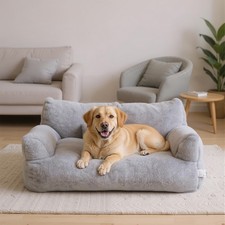 Washable Pet Sofa Calming Dog Bed Fluffy Plush Cave Couch Bolsters for Dog & Cat