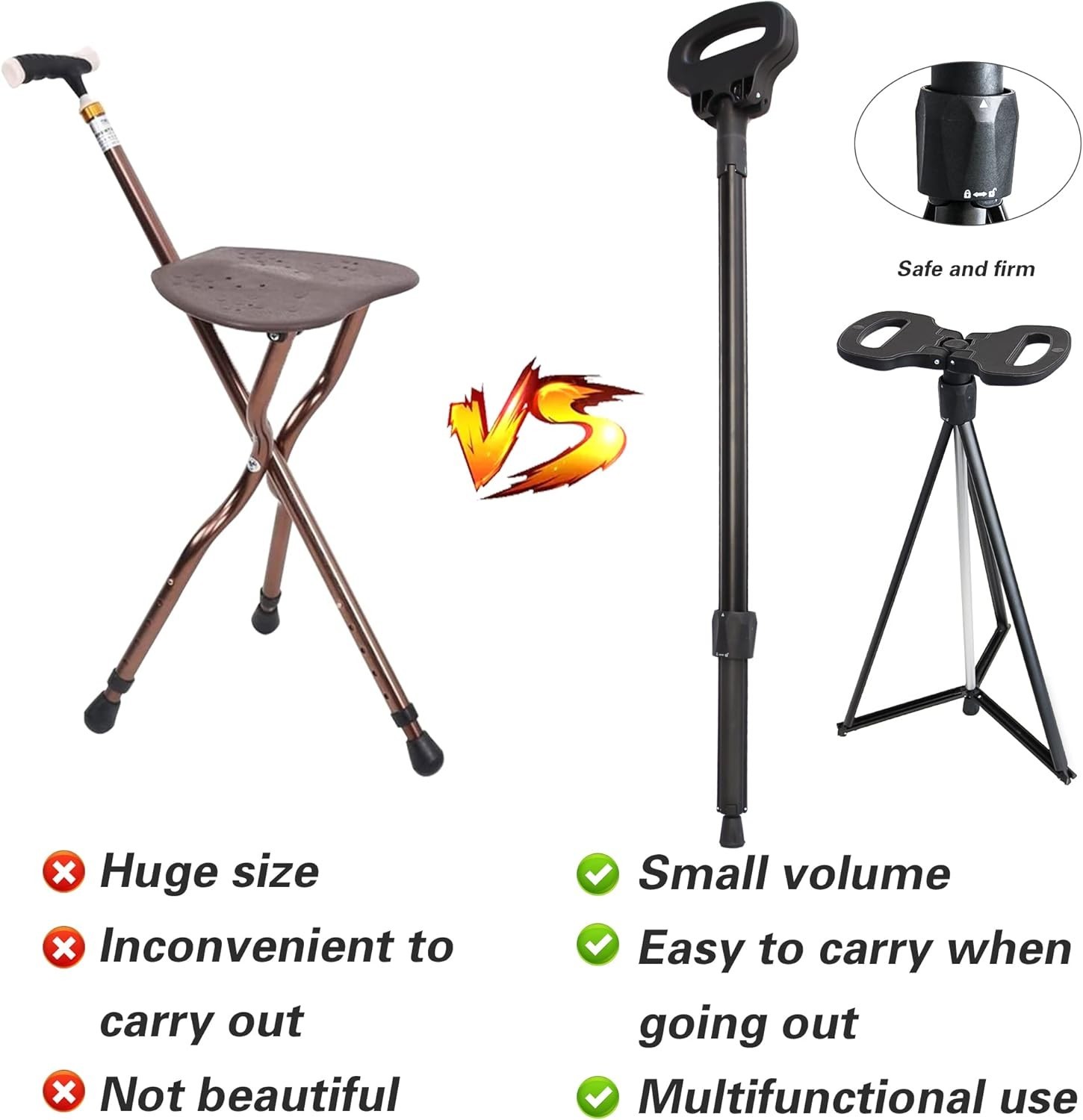 Folding Walking Cane with seat for Men & Women,2-in-1 Adjustable Portab