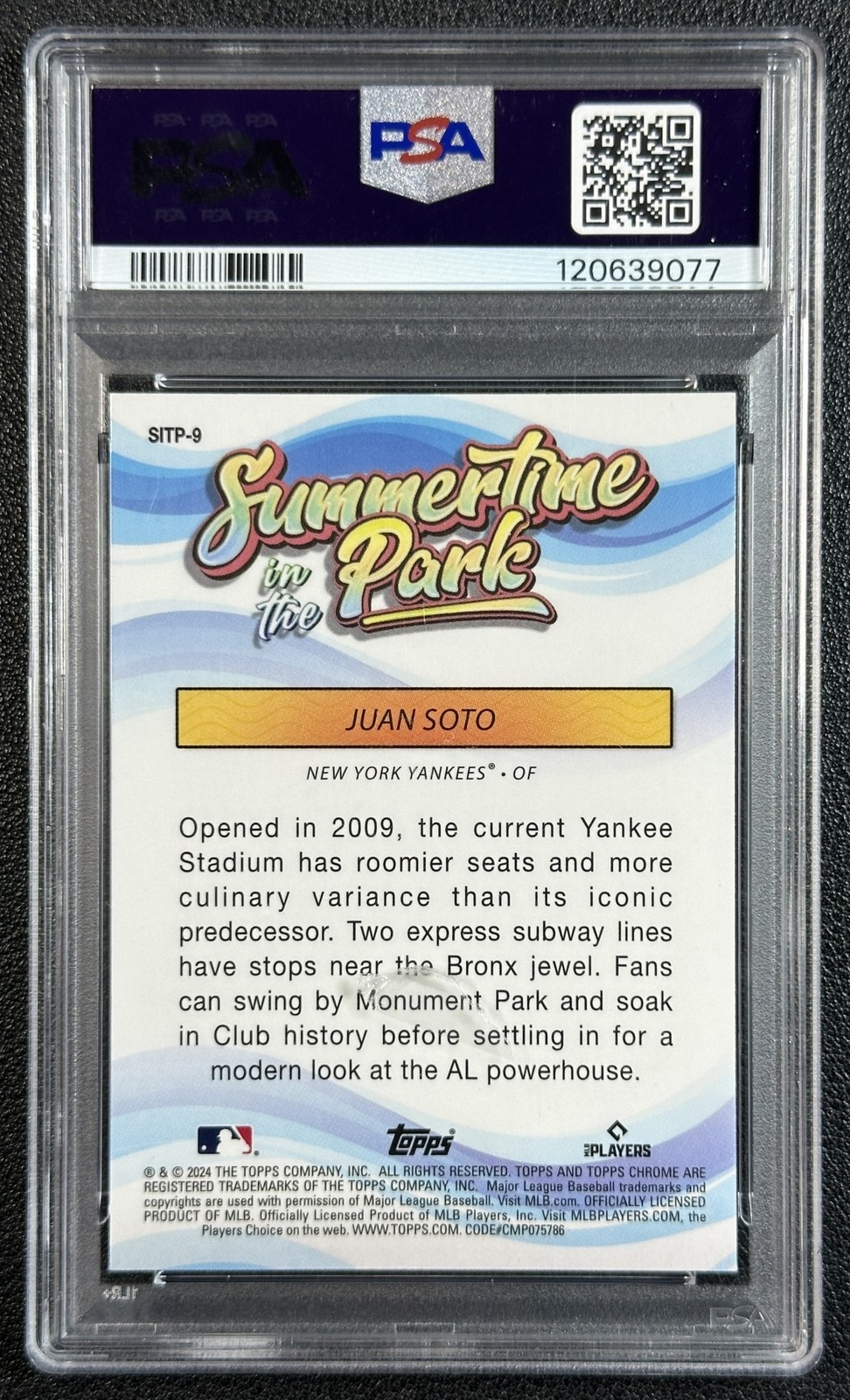 JUAN SOTO PSA 10 2024 TOPPS CHROME SUMMERTIME IN THE PARK GOLD REFRACTOR 18/50 view 2