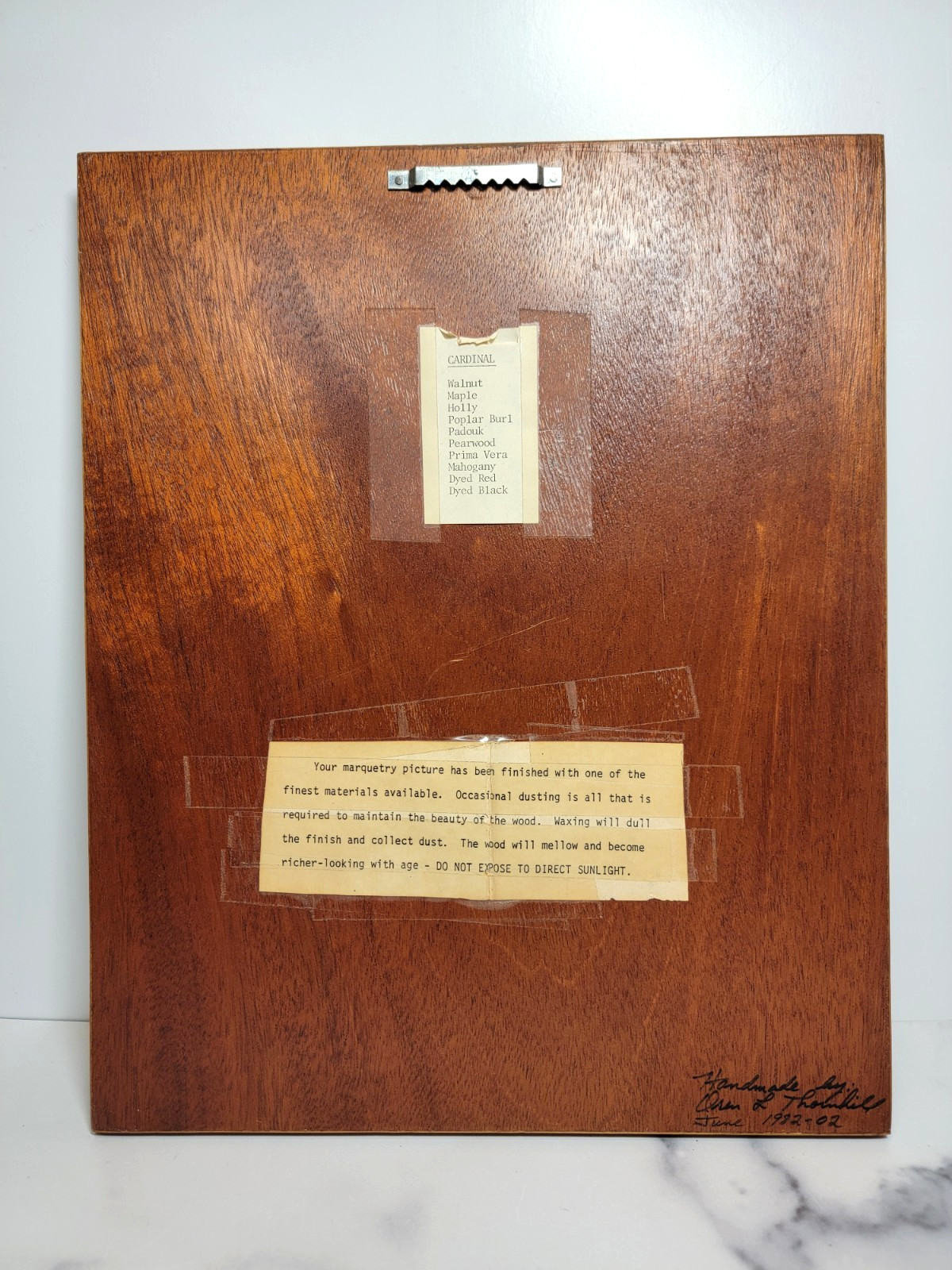 VTG Handmade Wood Inlay Marquetry Cardinal Wall Hanging 11.5" x 14.5" Thornhill