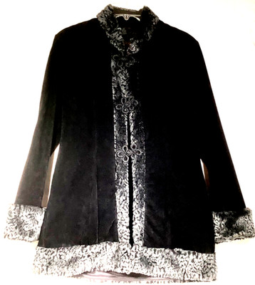 Vintage Monteau Gothic Black Velvet  Coat Faux Fur  Sz M Whimsgoth Made in USA