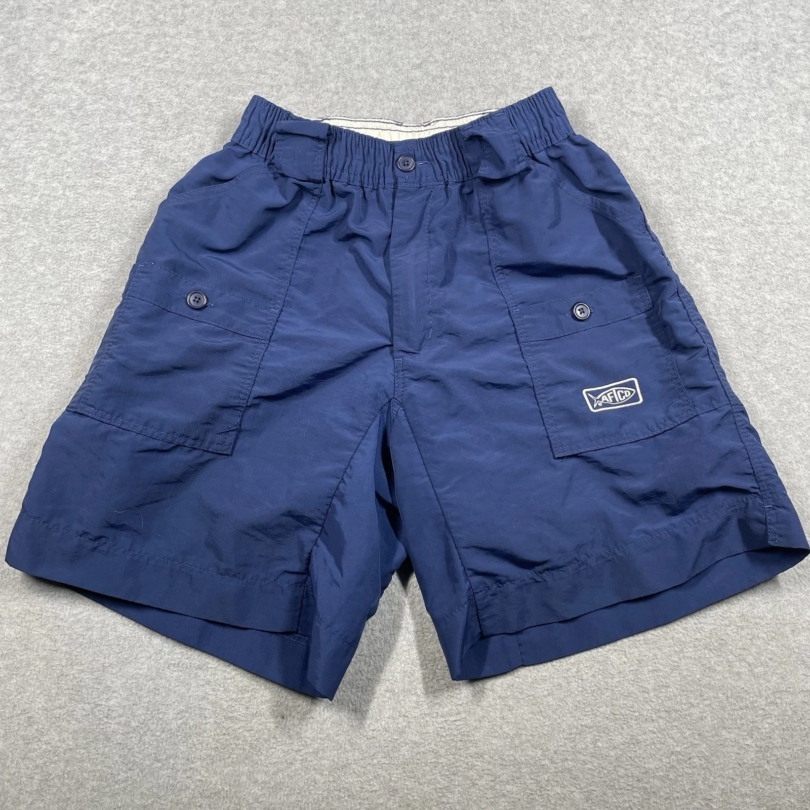 Aftco nylon cargo fishing shorts men's 28 blue 8in solid outdoors