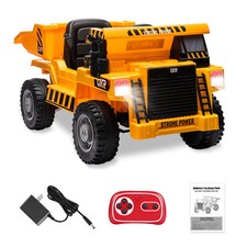 12V Battery Kids Ride On Dump Truck RC Construction Tractor w/ Electric Bucket