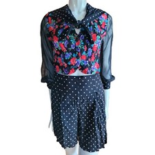 VTG By Choice Early 90s Floral Blouse Skirt 2pc floral polka dot short set funky