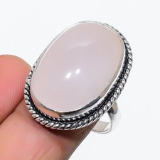 Ring Rose Quartz Gemstone Handmade 925 Sterling Silver Jewelry Size 8 L111
