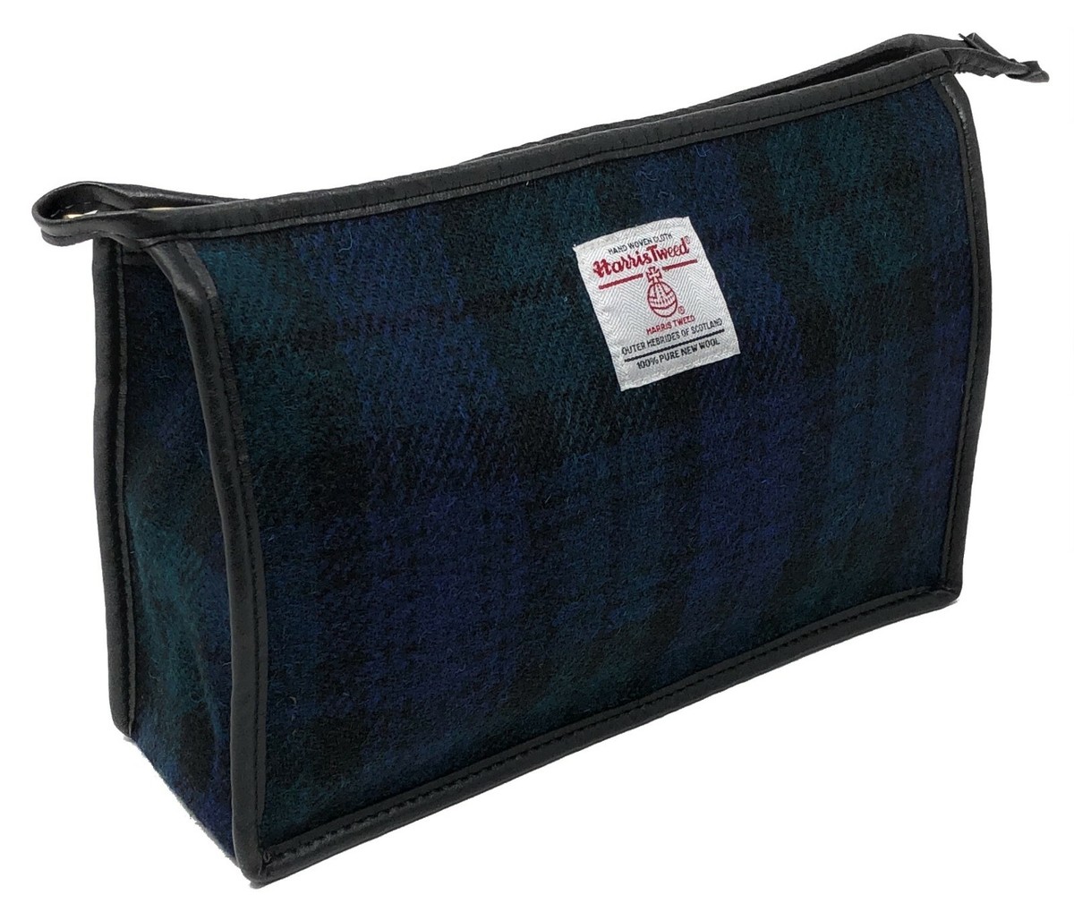 Harris Tweed Black Blue Green Tartan Toiletries Wash Bag