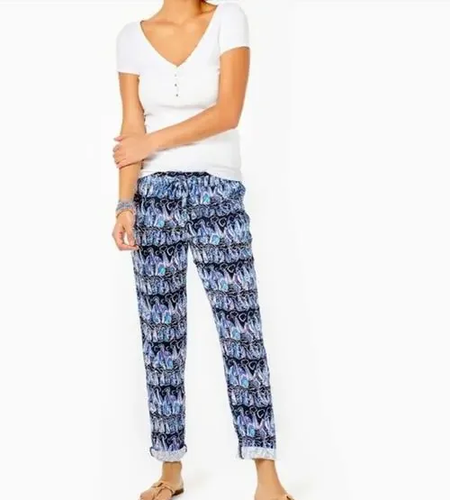 Neu mit Etikett Lilly Pulitzer Leinenhose blau Taron Low Tide marineblau Segel und Streifen Gr. SM