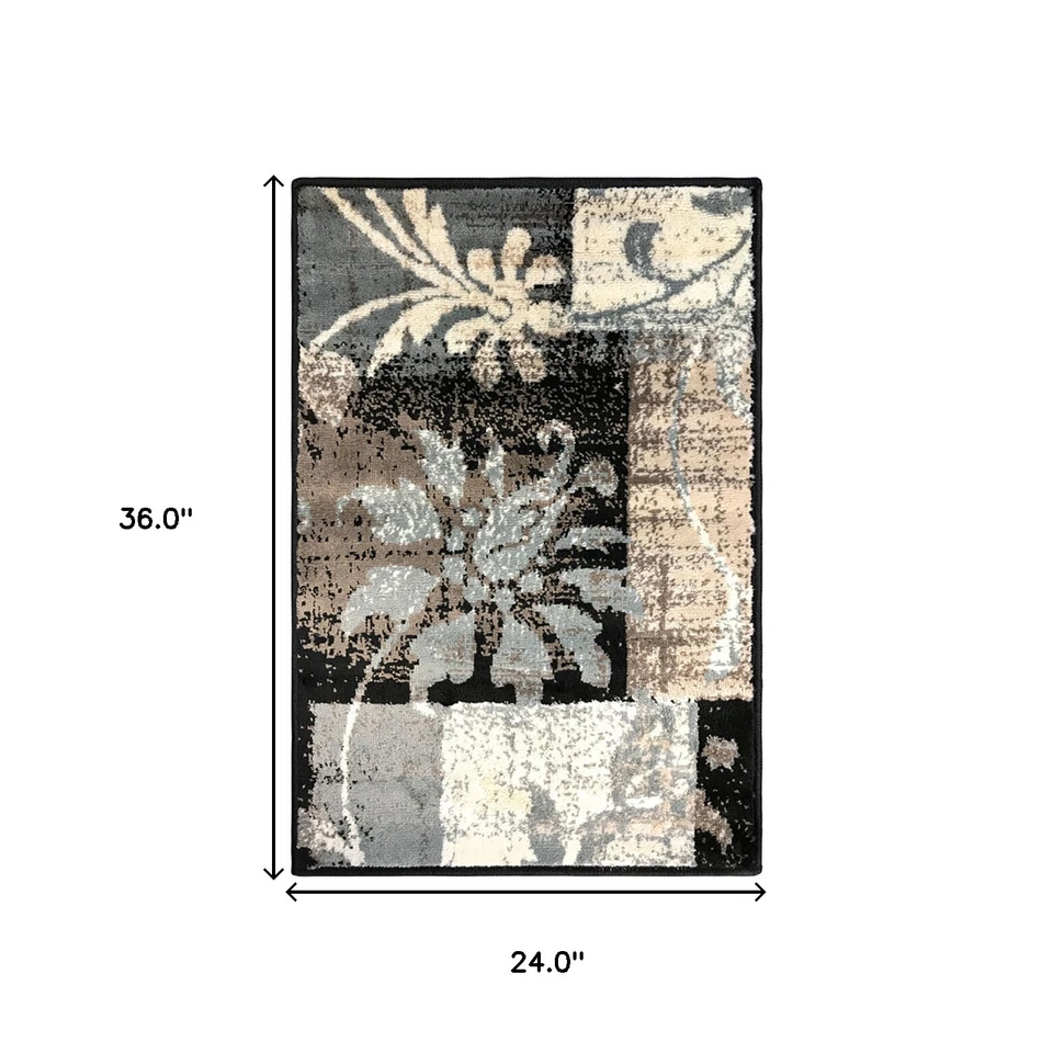 2' X 3' Beige And Gray Floral Power Loom Distressed Stain Resistant Area Rug - Image 3 of 4