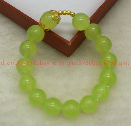 Natural Beautiful Pretty 12mm Green Peridot Round Gemstone Beaded Bracelet 7-9in - Picture 3 of 12