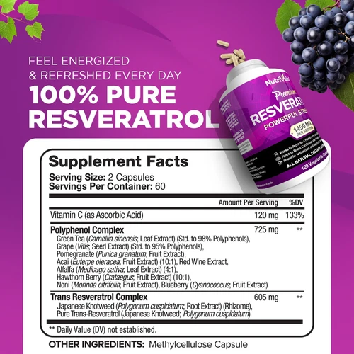 Nutrivein Resveratrol 1450mg - Anti Aging Skin Care Antioxidants Supplement - Picture 7 of 7