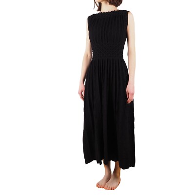 Azzedine Alaia Paris Women's Black Pleated Textured Knit Long Dress size 40