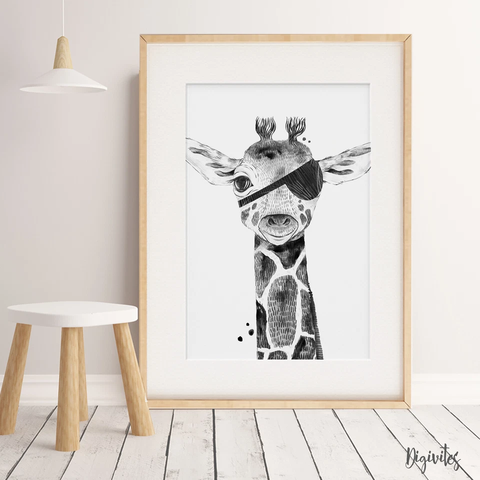 DIGIVITES Baby Boy Nursery Wall Art prints. Pirate Giraffe Wall art decor Safari Jungle