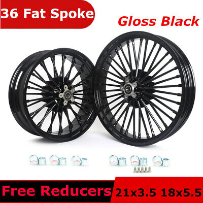 Fat Spoke Wheels Rims 21x3.5 18x5.5 for Harley Softail Fatboy FLSTF Matt Black 