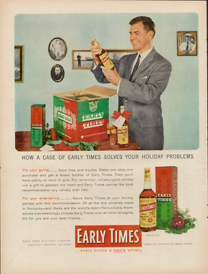 1955 Early Times Kentucky Bourbon Whiskey Vintage Print Ad Alcohol Christmas