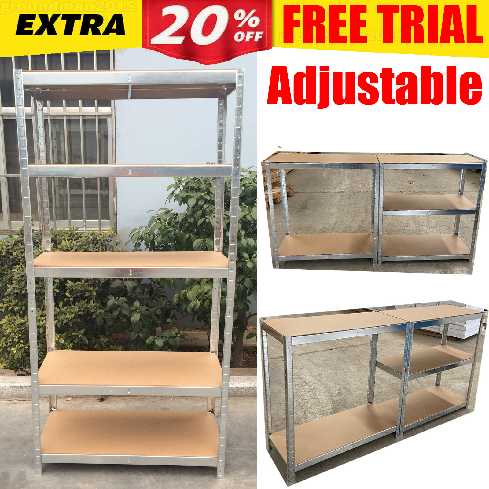 5 Tier Garage Shelves Shelving Unit Racking Boltless Storage Shelf Heavy Duty 