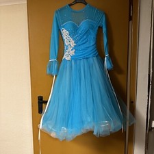 Standard Kleid/ Ballroom dress/Tanzkleid in Türkis Weiß Gr 34 Oder 152 Neu