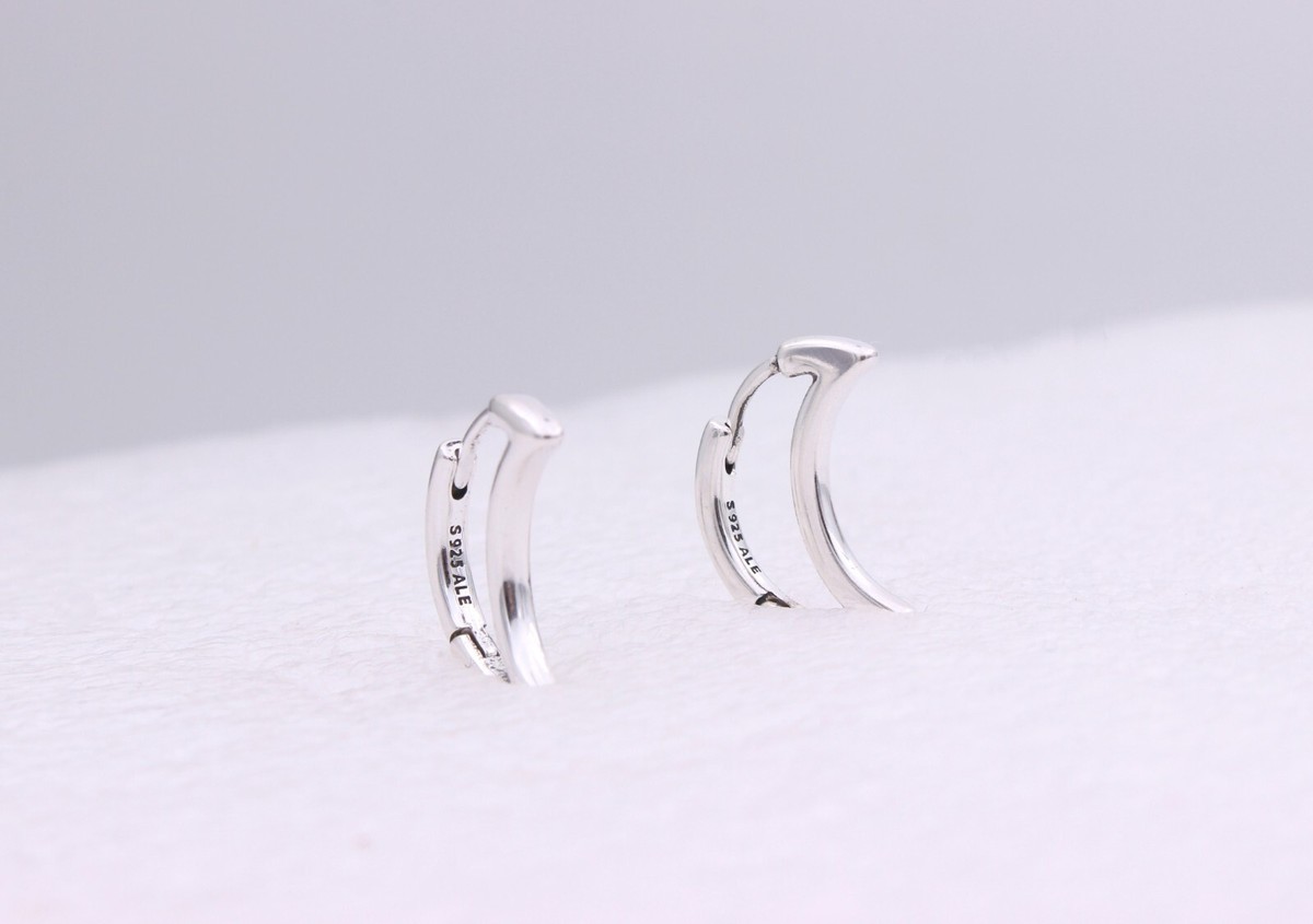 New Authentic PANDORA Moon Hoop Silver Earrings #292989C00 w