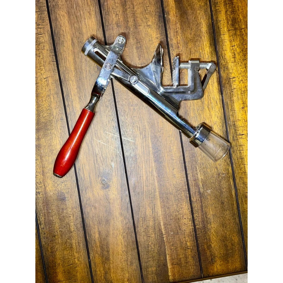 Abridor de botellas de vino de colección removedor de corchos montaje en mesa mango de madera barra herramienta Foto 2 de 4