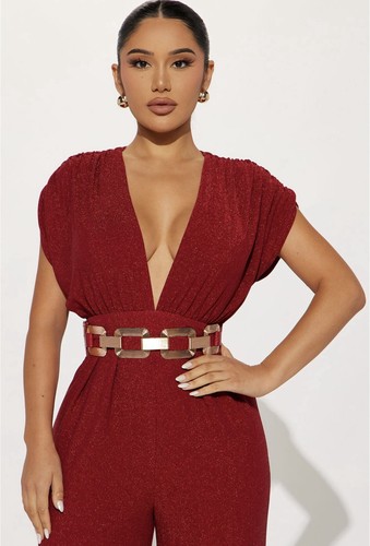 Fashion Nova Glitter Jumpsuit Red L - Picture 2 of 5