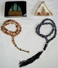 Vintage Religious Items Lot Paperweights Prayer Beads