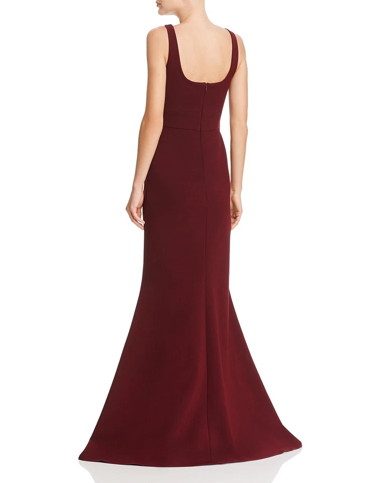 JILL STUART Raisin Red Purple V-Neck Open Back Stretch Crepe Mermaid Maxi Gown 4 - Image 3 of 4
