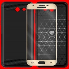 Durable Screen Protector Carbon Fiber TPU Case for Samsung Galaxy J3 Prime J327T