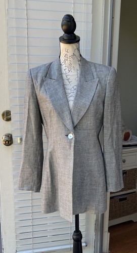 ColdWater Creek 1 Button Fitted Waist Grey Patterned Lined Blazer Women SZ M - Picture 2 of 9