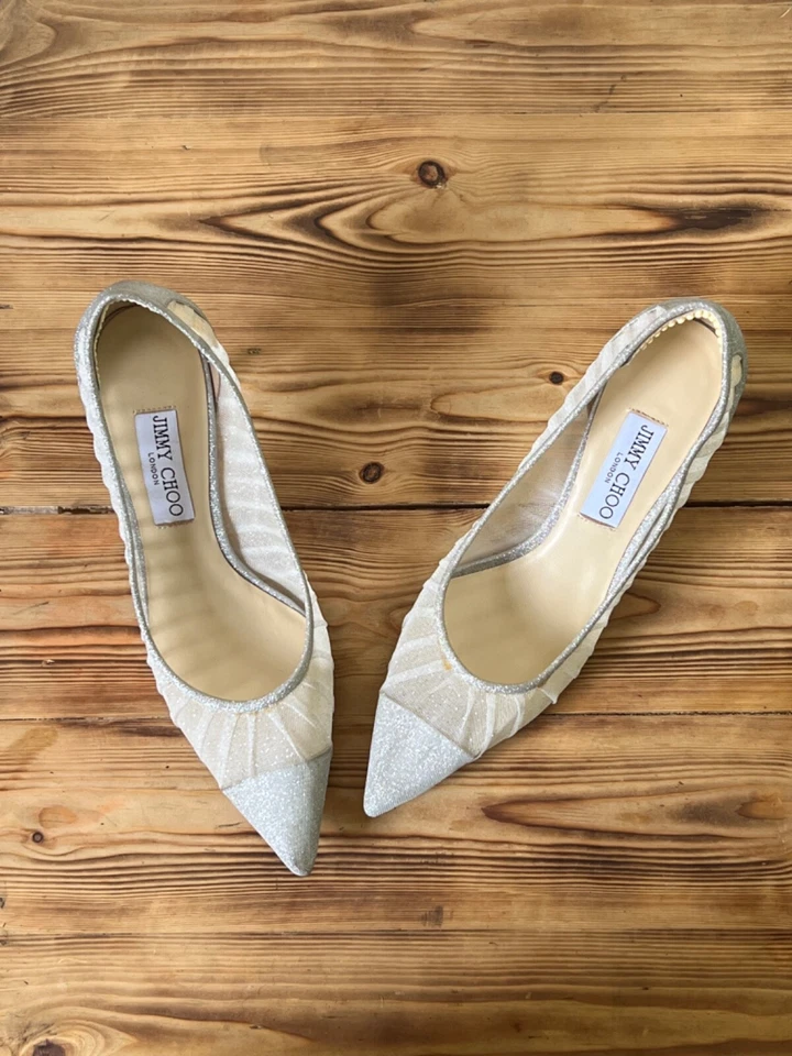 Tacones para mujer Jimmy Choo Love de malla plateados blancos talla 40 EU | 9,5 US | 7,5 UK Foto 3 de 4