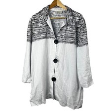 Chico's Women's White Black Linen Blend Tunic Jacket Blazer 4 XXL 20 Art to Wear