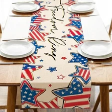 4th of July Patriotic Table Runner, Let Freedom Ring America Stars Stripes
