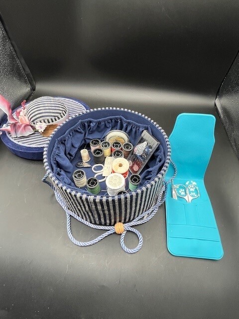 Vintage Hat Sewing Box Basket, Pin Cushion - Rare!