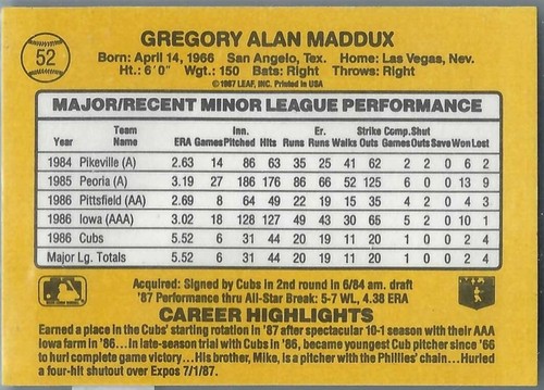 Greg Maddux Buy 1-50% OFF 2nd Cubs Braves HOF 1987-92 42 Cards Available - Picture 13 of 18