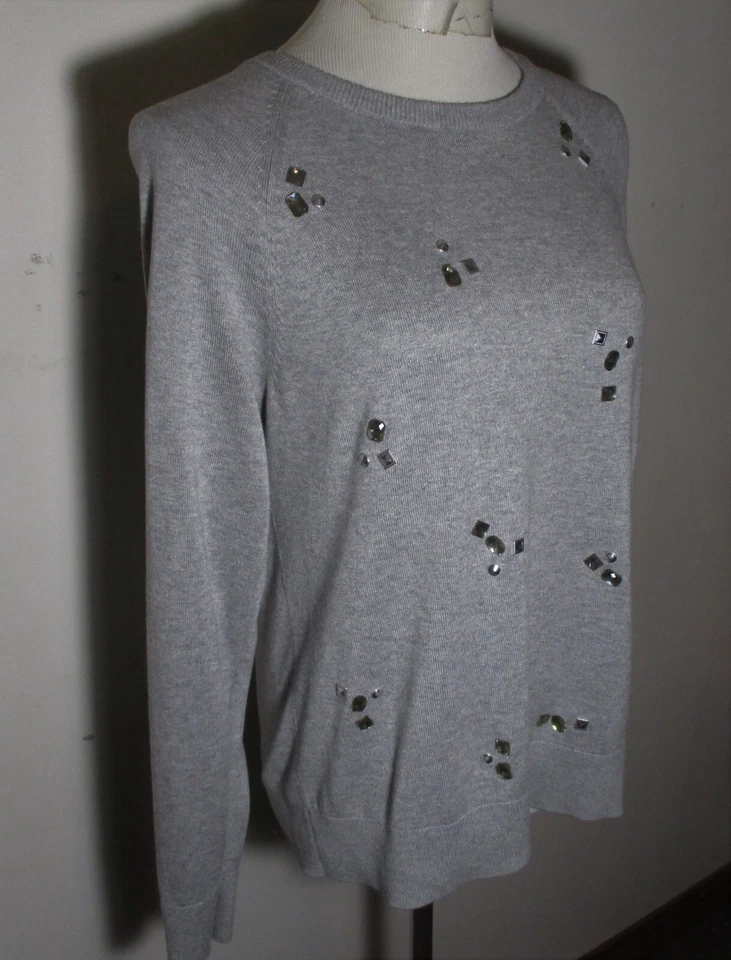 MICHAEL KORS Gray Long Sleeve Beaded Top Size S - Image 3 of 4