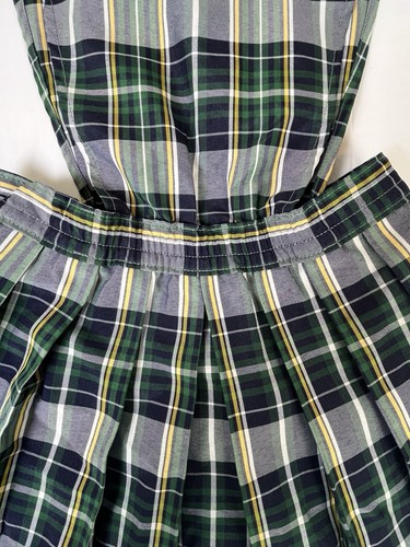 Dennis Girls School Uniform Bib Front Box Pleat Jumper Plaid Dress G6 USA Made - Picture 10 of 13