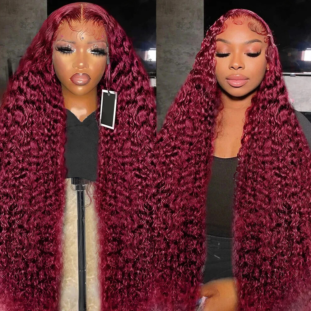 Red 99J Lace Front Human Hair Wig with 4x4 Lace Closure Glueless HD Brazilian Hair