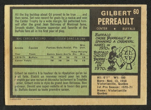 1971-72 O-Pee-Chee Gilbert Perreault 2nd Year #60 Buffalo Sabres NHL HOF - Picture 2 of 2