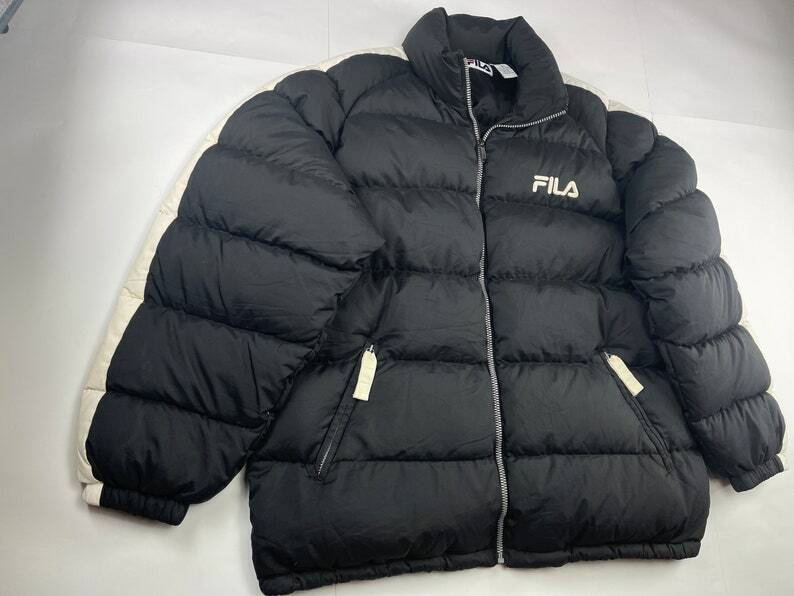 FILA jacket, black down vintage puffer jacket, 90s hip hop FILA jacket, black down vintage puffer jacket, 90s hip hop