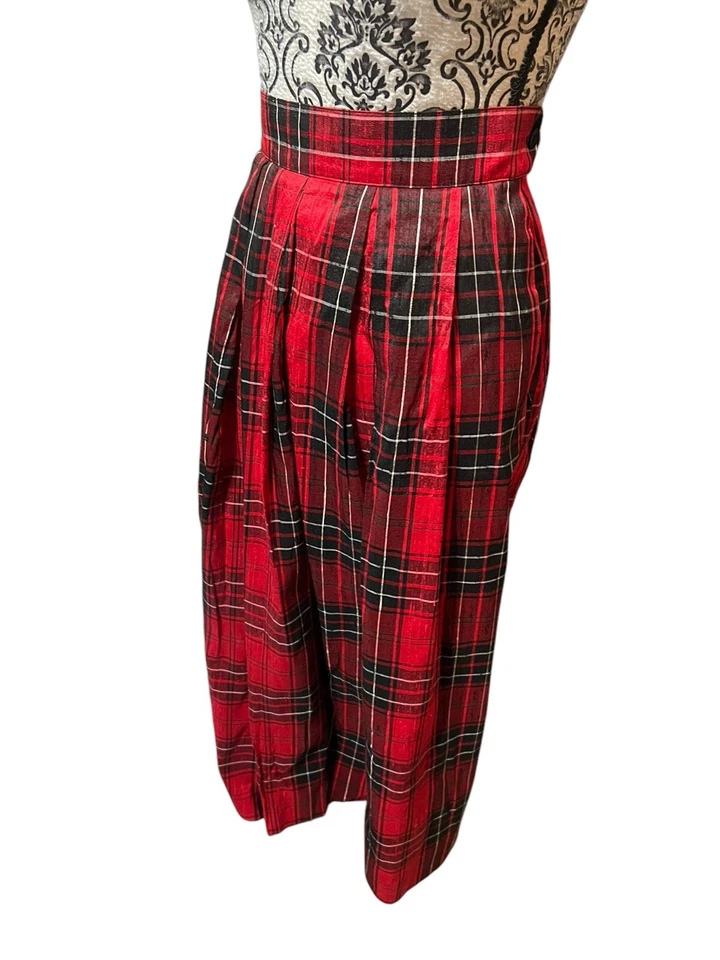 "Falda midi Brooks Brothers de colección seda roja a cuadros tafetán para mujer 28"" bolsillos en la cintura" Foto 4 de 4