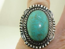 VINTAGE SOUTHWESTERN STYLE STERLING SILVER W/FAUX TURQUOISE RING SZ 5 1/2