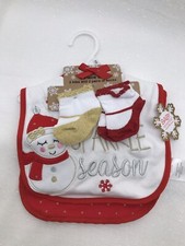 Baby Girls 4pc Bib  Socks Set I Love Sparkle Season Holiday Snowman Sparkle NEW